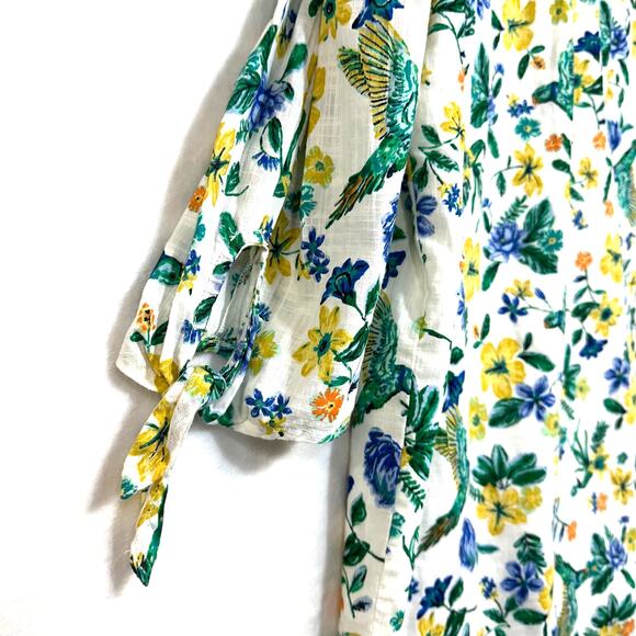 Old Navy Small Off-Shoulder 3/4 Dress Green/Blue Floral Birds Resort Summer Cute - Picture 5 of 11